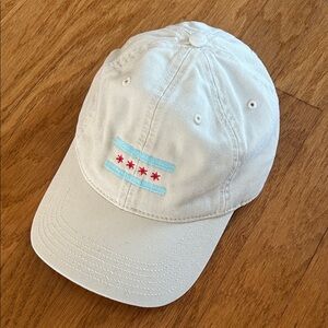 Off White Cream Dad Cap Hat with Embroidered Chicago Flag Design - 6 panel